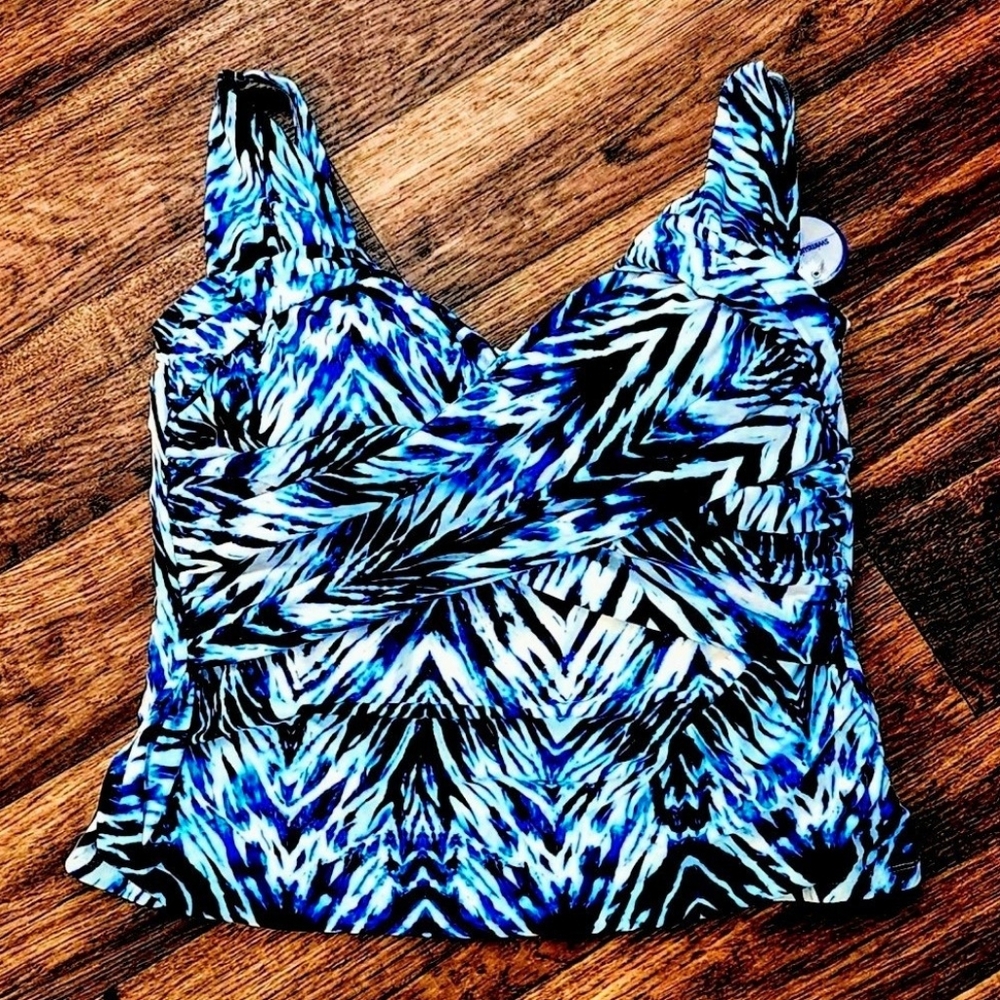 Swimsuits for All Tankini Top Blue Tropical Print Size 18 NEW WITH TAGS
